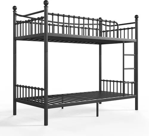 Vista 9 de Bellemave Litera individual XL sobre individual XL, litera de metal con escalera y barandilla para niños, adultos, se puede dividir, color negro