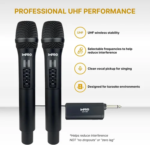 Vista 7 de ImPro UHF-88II Micrófonos inalámbricos UHF profesionales (negro) con potenciador vocal (triple, bajo, eco, control de volumen)