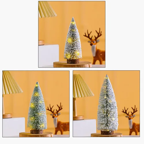 Vista 7 de 6 piezas de mini árboles de Navidad, cepillo para botellas, árboles de Navidad artificiales de pino esmerilado con base de madera para manualidades