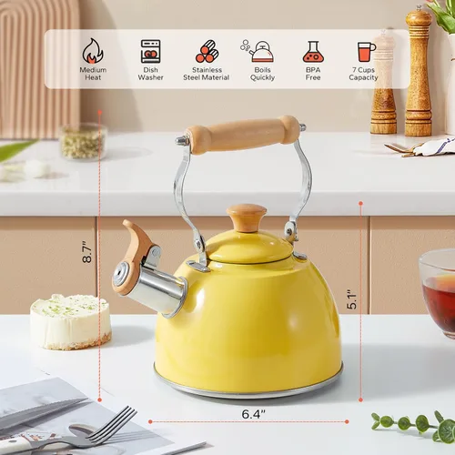 Vista 49 de ROCKURWOK - Tetera de estufa, tetera con mango ergonómico de tacto frío, tetera de acero inoxidable de grado alimenticio, tetera de estufa, tetera