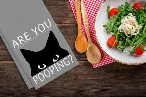 Vista 2 de QIYUHOY Toallas de cocina y paños de cocina de gato negro, regalos divertidos con temática de gatos, toallas de mano, 24 x 16 pulgadas (gris)