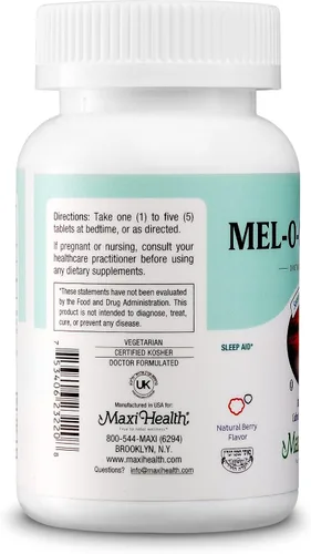 Vista 2 de Maxi Health Masticables de melatonina de 1 mg – Melatonina para adultos y niños para fomentar el sueño natural – Suplemento de sueño Kosher sin