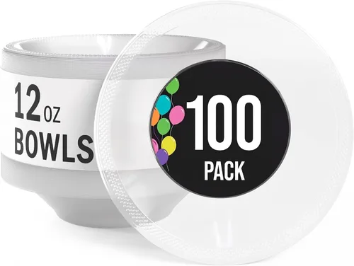 Vista 9 de Exquisite Party Solids - Cuencos desechables de plástico de 12 onzas para sopa de comida caliente, 100 unidades, para sopa, ensalada, cereales