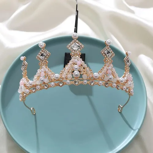Vista 2 de Kids Pink Crystal Tiara Girls Princess Costume Rhinestone Crown Headband Wedding Bridal Hair Accessories Birthday Communion Pageant Prom Halloween