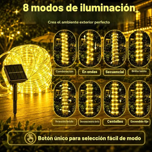 Vista 3 de LairtPOW Cuerda de luz solar impermeable IP65 de 39 pies, 100 luces LED para exteriores, luces solares para exteriores, para fiestas, jardín, patio