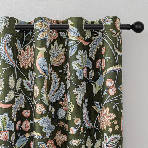 Vista 21 de MYSKY HOME Cortinas florales para puerta francesa de 40 pulgadas de largo, juego de 2 cortinas opacas de privacidad con bolsillo para barra A-verde