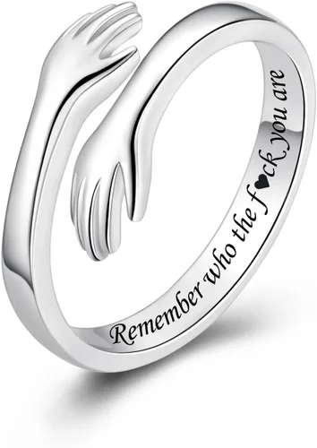 Vista 11 de Anillos de abrazo de plata esterlina S925 para mujeres, adolescentes y niñas, anillo ajustable para nieta, hija, esperanza, promesa, amistad, anillo
