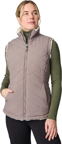 Vista 8 de Free Country Chaleco reversible acolchado de forro polar sherpa ligero con bolsillos con cremallera, chaleco de invierno para damas-Cirrus