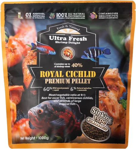 Vista 7 de Ultra Fresh Alimento Hundible para Peces Cíclidos, Langostinos Espada Silvestres, Todos los Ingredientes Naturales, Pellets Carnívoros para Cíclidos