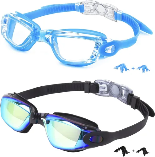 Vista 8 de Gafas de natación para niños, paquete de 2 gafas de natación antivaho a prueba de fugas, gafas de natación para niños de 3 a 14 años de edad
