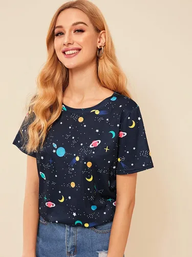 Vista 4 de Romwe Camiseta de manga corta con estampado de frutas para mujer