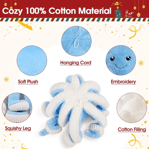 Vista 5 de DENTRUN Pulpo de peluche gigante, muñeca de pulpo de peluche para niños, niñas, adultos, regalo de cumpleaños, Navidad, Halloween, animales marinos