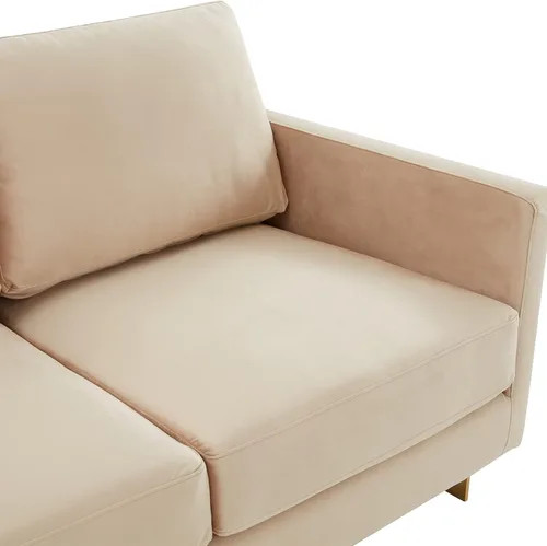 Vista 5 de LeisureMod Lincoln Modern Mid-Century - Sofá biplaza tapizado de terciopelo con marco dorado, color beige