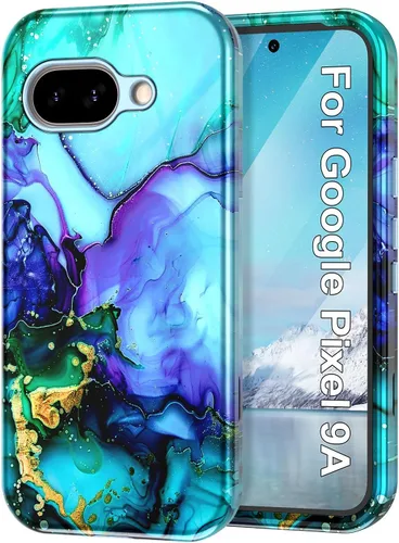 Vista 27 de Btscase Funda para Google Pixel 9 Pro 2024 [grado militar a prueba de golpes] elegante patrón de mármol delgado protector 3 capas de policarbonato