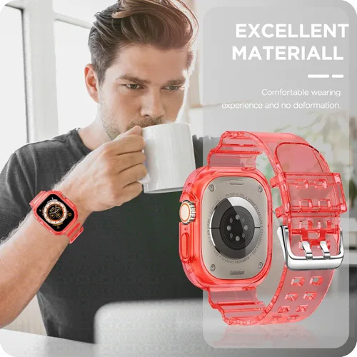Vista 260 de DABAOZA - Correa transparente compatible con Apple Watch con estuche protector, correa deportiva de TPU con brillo para mujeres y hombres