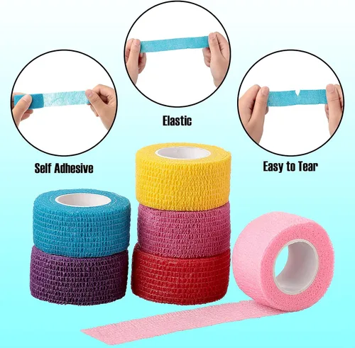 Vista 3 de BBTO Paquete de 12 vendajes autoadhesivos de 1 pulgada x 5 yardas, envoltura elástica transpirable autoadhesiva para deportes, dedos, muñeca