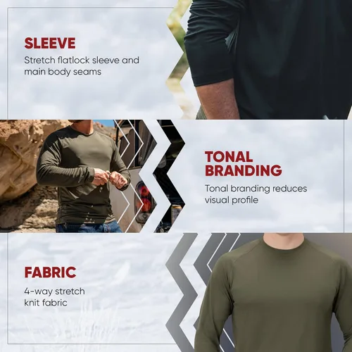 Vista 3 de Vertx Mens Long Sleeve Tactical T Shirt, Athletic Workout Hunting Hiking Sport, Pull On Longline Style, Semi Compression Fit