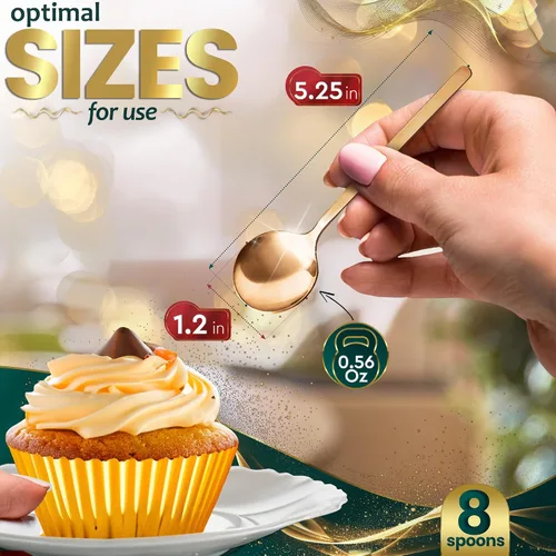 Vista 2 de Cucharas de café doradas de 5 pulgadas, 8 cucharas de té doradas de 5.25 pulgadas, cucharas de café pequeñas para cafetería, cucharas de café