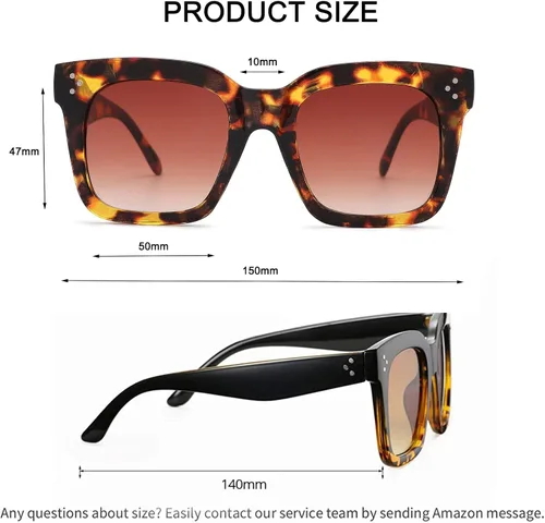 Vista 6 de Bouryo Gafas de sol cuadradas retro de gran tamaño para mujer, lentes planas, lentes degradadas, UV400
