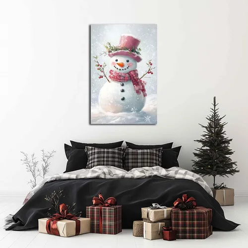 Vista 3 de MNFGMH Arte de pared de muñeco de nieve de Navidad, impresión en lienzo de vacaciones de invierno, imagen pintura de Navidad, regalo festivo