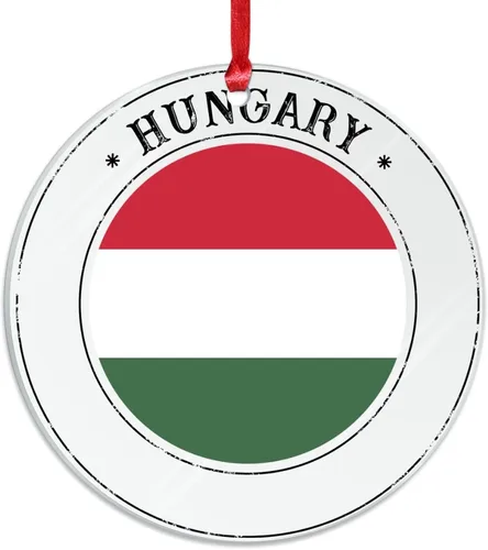Vista 3 de Bandera de Hungría, adornos para árbol de Navidad, bandera nacional de Hungría, decoración de Navidad, adorno acrílico, recuerdo de Navidad, amantes