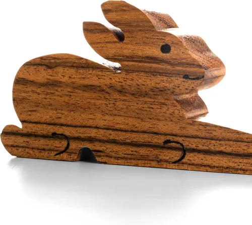 Vista 2 de Tope de puerta de madera tallado a mano para puerta decorativo para el hogar y regalos (forma de conejo)