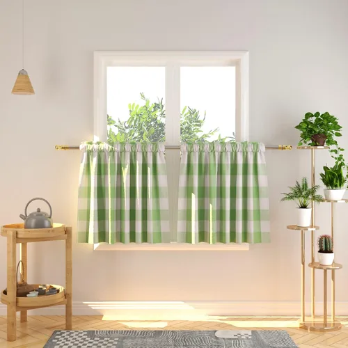 Vista 249 de Cenefas de cortina para ventana de 16 pulgadas de largo, 2 paneles de cuadros búfalo, cortinas pequeñas con bolsillo para barra, estilo clásico