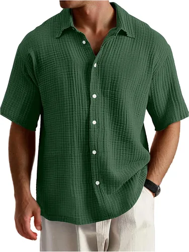 Vista 8 de Camisas de manga corta con botones para hombre, suaves, holgadas, casuales, guayabera, camisas de verano hawaianas para vacaciones