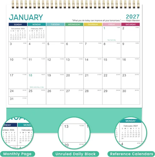 Vista 5 de Calendario de escritorio 2026-2027, calendario 2026-2027, julio de 2026 a diciembre de 2027, 9.8 x 8.3 pulgadas, calendario de escritorio con tapa