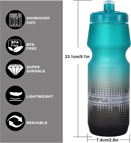 Vista 2 de GEMFUL Combo de soporte para botella de agua para bicicleta y botella de bicicleta, 24 onzas, 25.4 fl oz, libre de BPA, a prueba de fugas