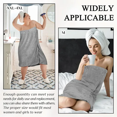 Vista 10 de Tigeen 2 toallas para mujer, bata de spa ligera a rayas con cierre ajustable, parte superior elástica, bata de baño suave para spa