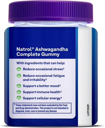 Vista 8 de Natrol Ashwagandha - Gomitas completas, soporte diario de estrés 3 en 1, apoya un mejor estado de ánimo, reduce el estrés ocasional y la fatiga, 30