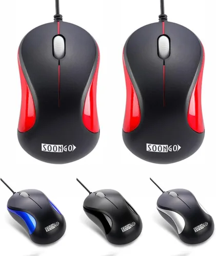 Vista 10 de SOONGO - Mouse USB para computadora, 2 unidades, ergonómico, óptico, con cable, para oficina y hogar, compatible con computadora, laptop, PC
