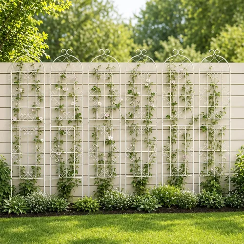 Vista 17 de Paquete de 2 enrejados de jardín de metal para plantas trepadoras, 71 pulgadas de alto, color blanco crema, valla de jardín, enrejado a prueba