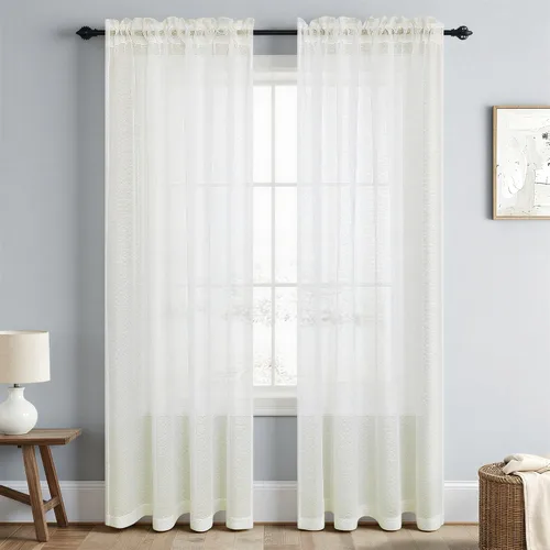 Vista 9 de Cortinas traslúcidas negras de 45 pulgadas de largo para ventanas de baño, juego de 2 paneles, cortinas de media ventana para cocina y dormitorio