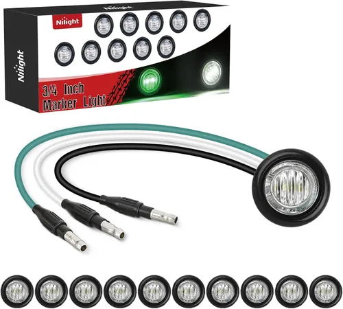Vista 34 de Nilight Luz de marcador redonda de 3/4 pulgadas, 10 unidades, luz LED ámbar de separación, 2 conectores, indicadores laterales, luces de bala IP68