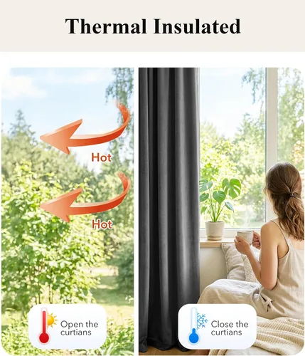 Vista 6 de StangH Cortinas de terciopelo gris de 84 pulgadas para oscurecer la habitación, con aislamiento térmico, cortinas gruesas y pesadas para sala