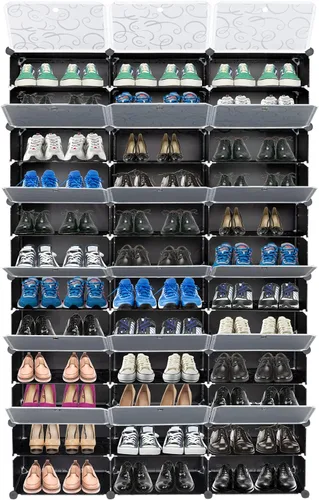 Vista 6 de Estante organizador portátil de 7 niveles, 28 pares, 14 rejillas, color negro