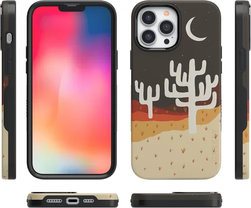 Vista 7 de Funda Casely para iPhone 14 Pro Max Compatible con MagSafe Noches del Desierto Funda Western Colorblock de Cactus y Luna