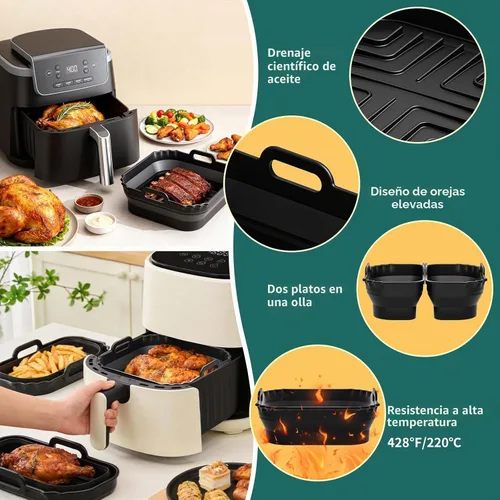 Vista 6 de Plegable 9 pulgadas Air Fryer Silicone Liners para Ninja AF141 5QT AF181 Negro