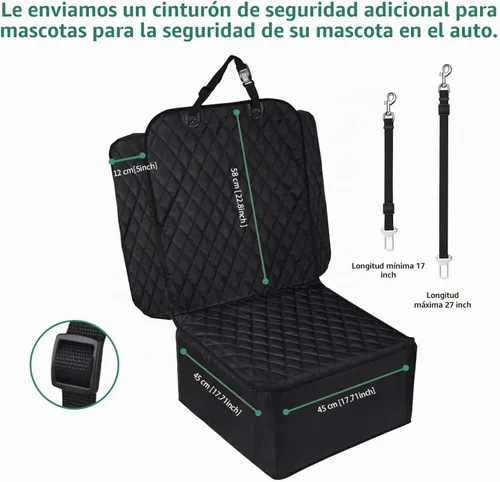 Vista 5 de Flow.Month Funda de asiento delantero para mascotas, asiento elevador para mascotas, funda de asiento de perro 2 en 1 de lujo para automóviles