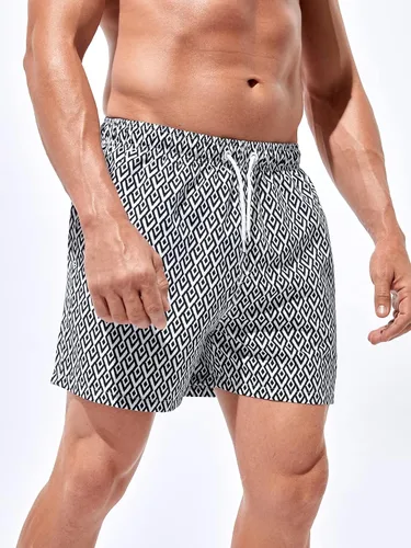 Vista 6 de OYOANGLE Traje de baño con estampado geográfico para hombre, de secado rápido, para playa, traje de baño