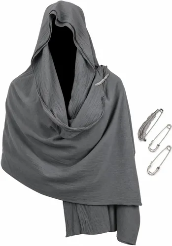 Vista 8 de JPXH Conjunto de bufanda con capucha con cinturón y muñequeras para cosplay medieval Marrón