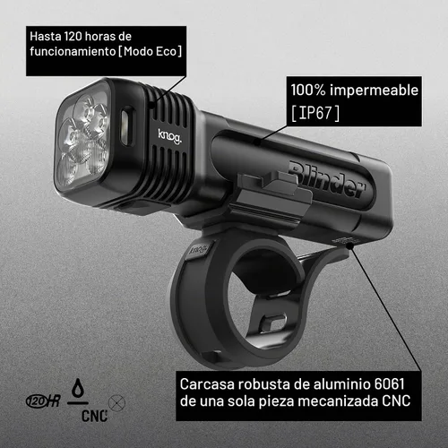 Vista 3 de Knog Blinder 1300 - Luz delantera recargable USB C de 1300 lúmenes