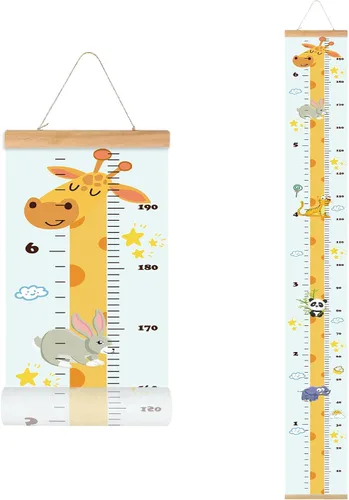 Vista 17 de Tabla de crecimiento para niños, marco de madera, lienzo de tela, regla de medición de altura de bebé a adulto para decoración de habitación