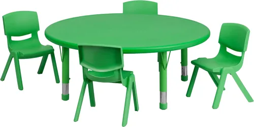 Vista 4 de Flash Furniture Emmy - Juego de mesa redonda de plástico azul de 45 pulgadas con 4 sillas