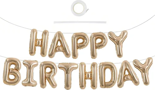Vista 22 de TONIFUL Pancarta de Globos Negros de Feliz Cumpleaños de 16 Pulgadas con Letras de Papel de Aluminio Mylar, Cartel Banderín Reutilizable
