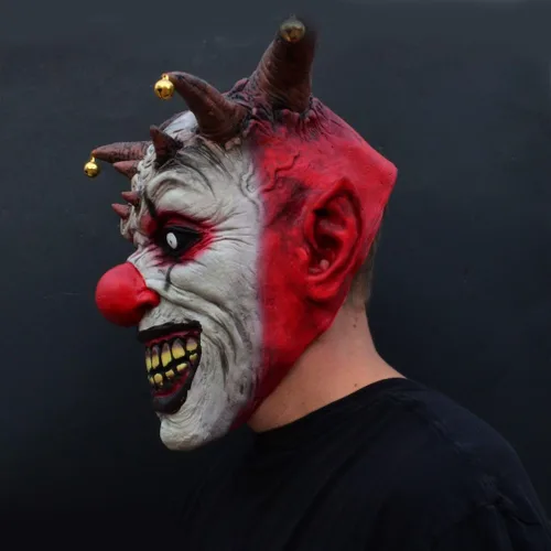 Vista 4 de Acid Tactical Máscara de látex espeluznante de payaso malvado de Halloween - Payaso bufón malvado