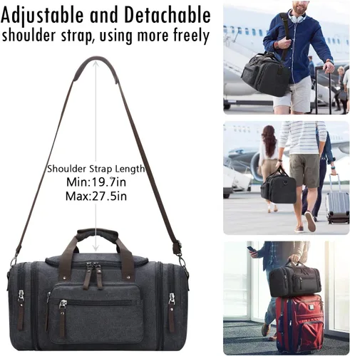 Vista 4 de Bolsa de viaje para hombre (lona, bolsa de fin de semana), Negro), A-001