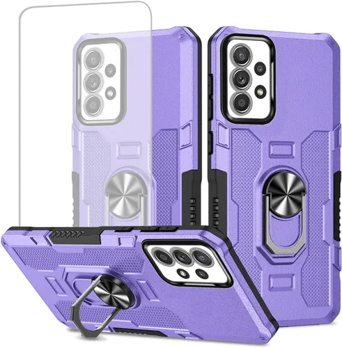Vista 9 de Funda para Galaxy A52 4G/5G/Samsung A52S SM-A526U con protector de pantalla de vidrio templado, protección resistente, anillo de metal, cubierta